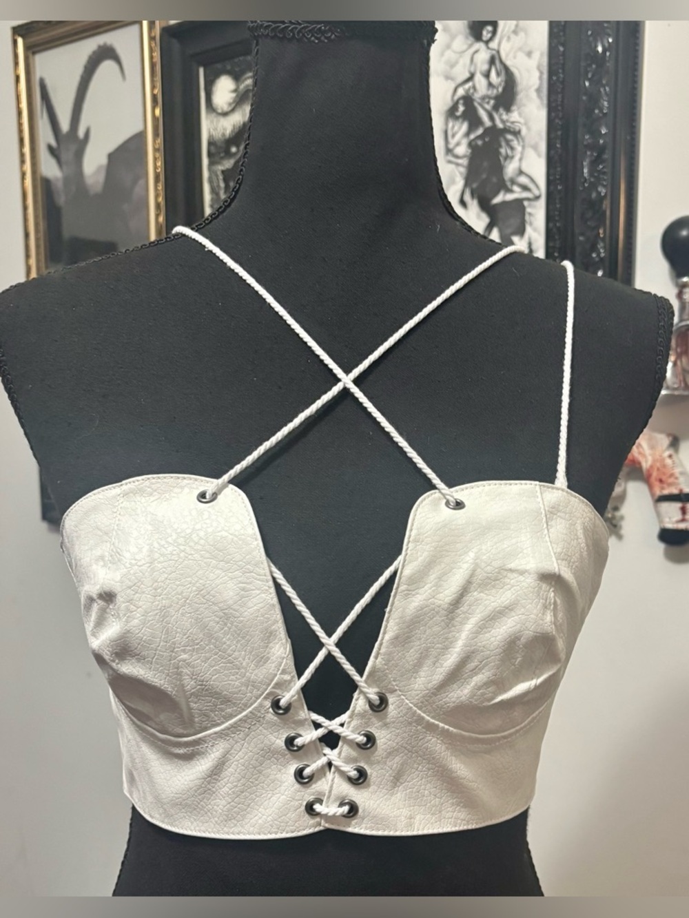 *FLAWED* Dolls Kill / Darker Wavs Faux Leather Ivory Crop Top
